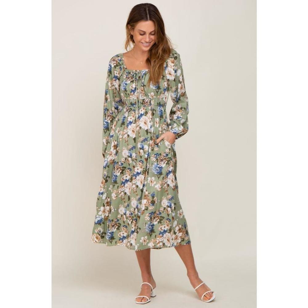 Green Floral Empire Waist Maternity Dress - Size S - NWOT "SOLD AS IS"